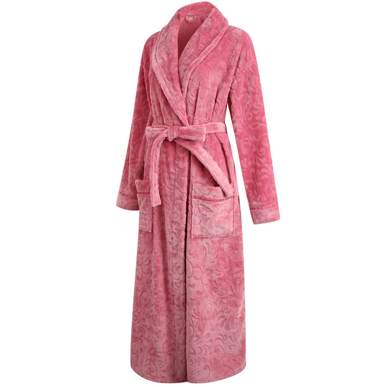 Latitude Run® Women's Long Robe Plush Soft Warm Fleece Elegant Lounger